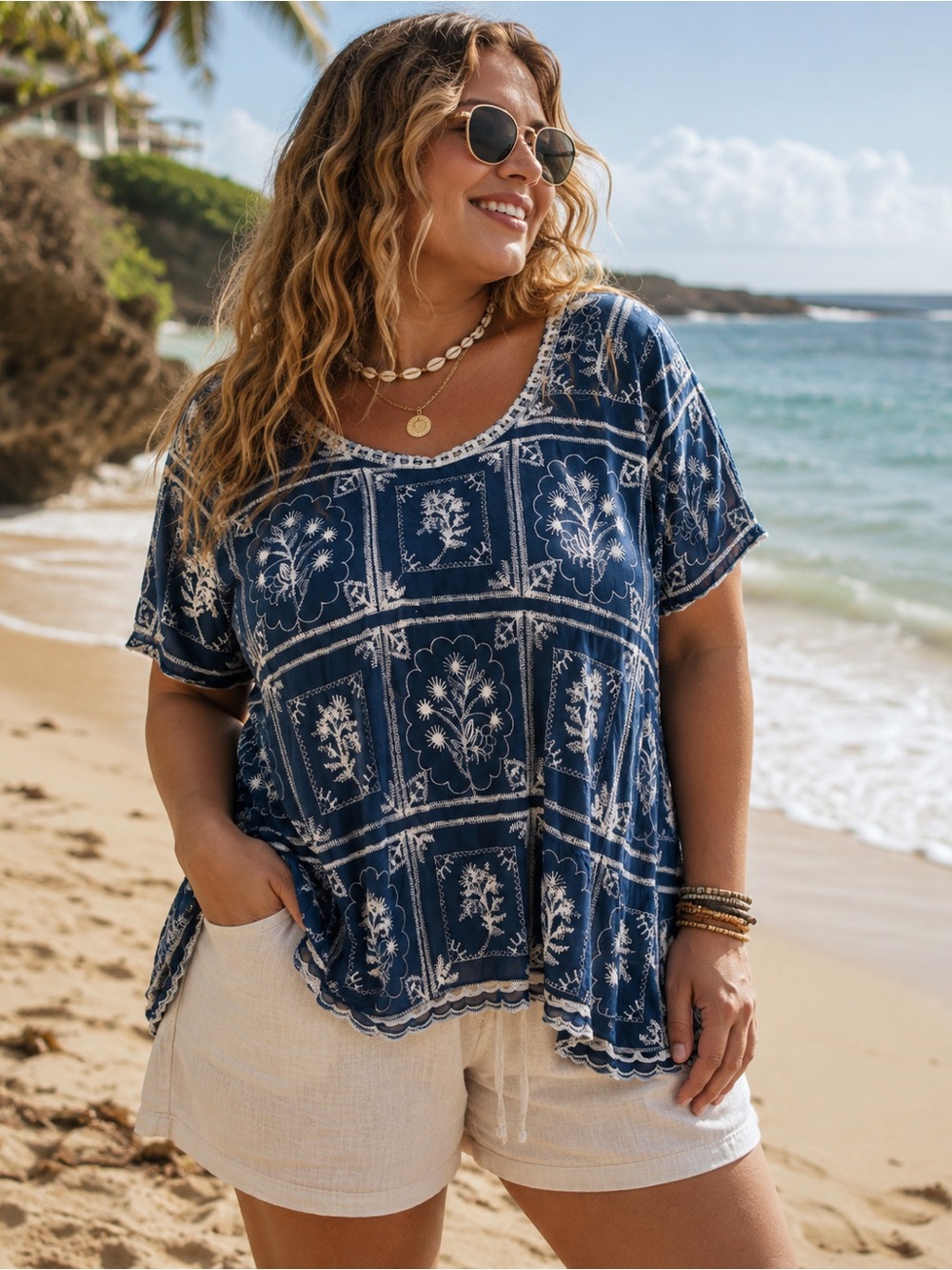 Solitaire Embroidered Boxy Boho Lightweight Cottagecore Blouse